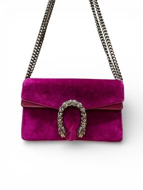 Gucci Dionysus Velvet Mini Chain Bag Magenta Crystal Tiger Head